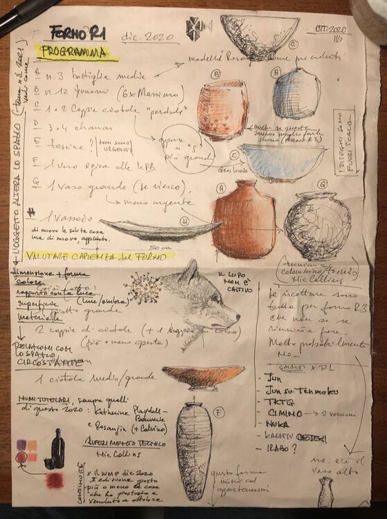Bozze di appunti progettuali di opere ceramiche realizzata da Cono9