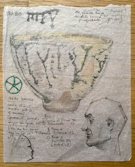 Bozze di appunti progettuali di opere ceramiche realizzata da Cono9